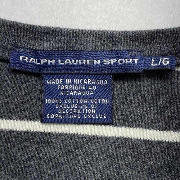 RALPH LAUREN Women Tee Size L Gray Long Sleeve Sport Striped Purple Horse 79-13 - Picture 10 of 11